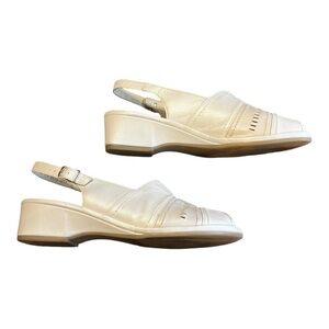 ARA Leather Slingback Peep Toe Wedge Sandals Size 10.5